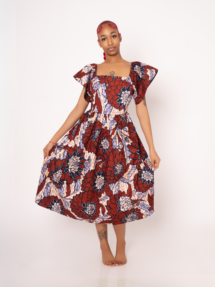 Amara Ankara Print Midi Dress