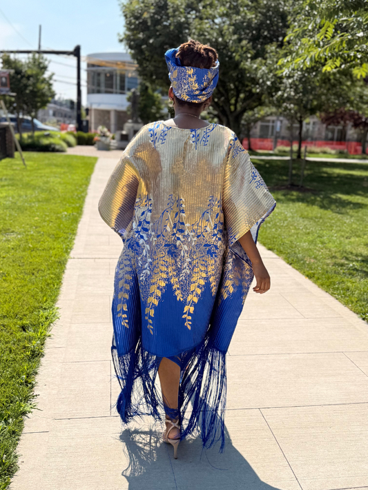 Adanna Tassel Bubu with Headwrap | Blue & Gold