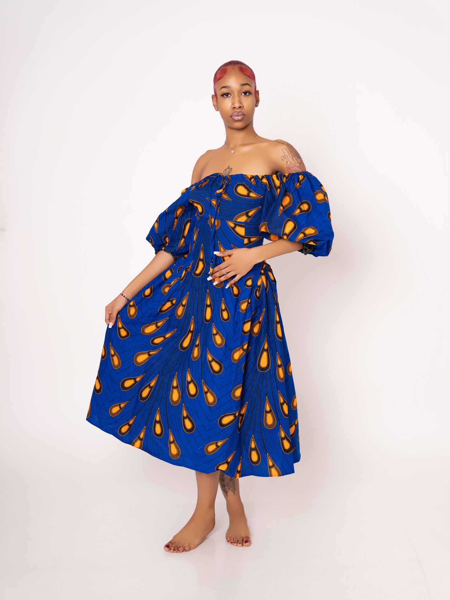 Sade Ankara Print Midi Dress - Blue Yellow