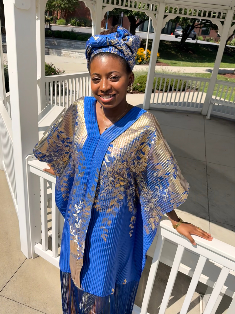 Adanna Tassel Bubu with Headwrap | Blue & Gold