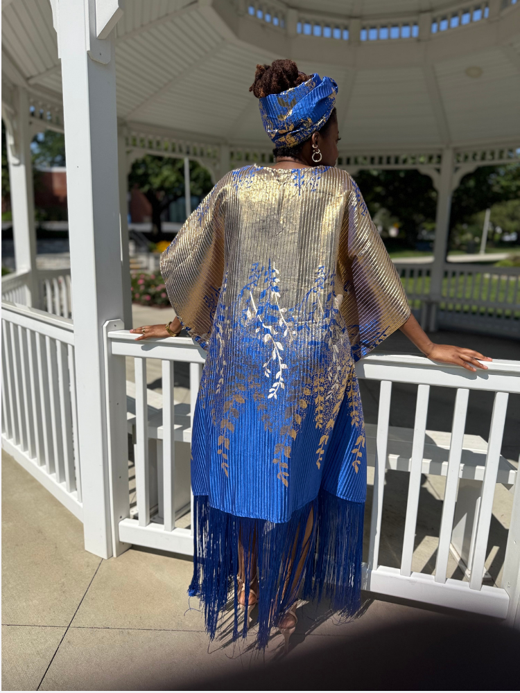 Adanna Tassel Bubu with Headwrap | Blue & Gold