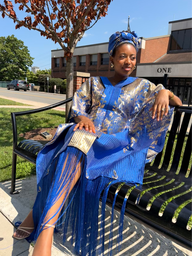 Adanna Tassel Bubu with Headwrap | Blue & Gold