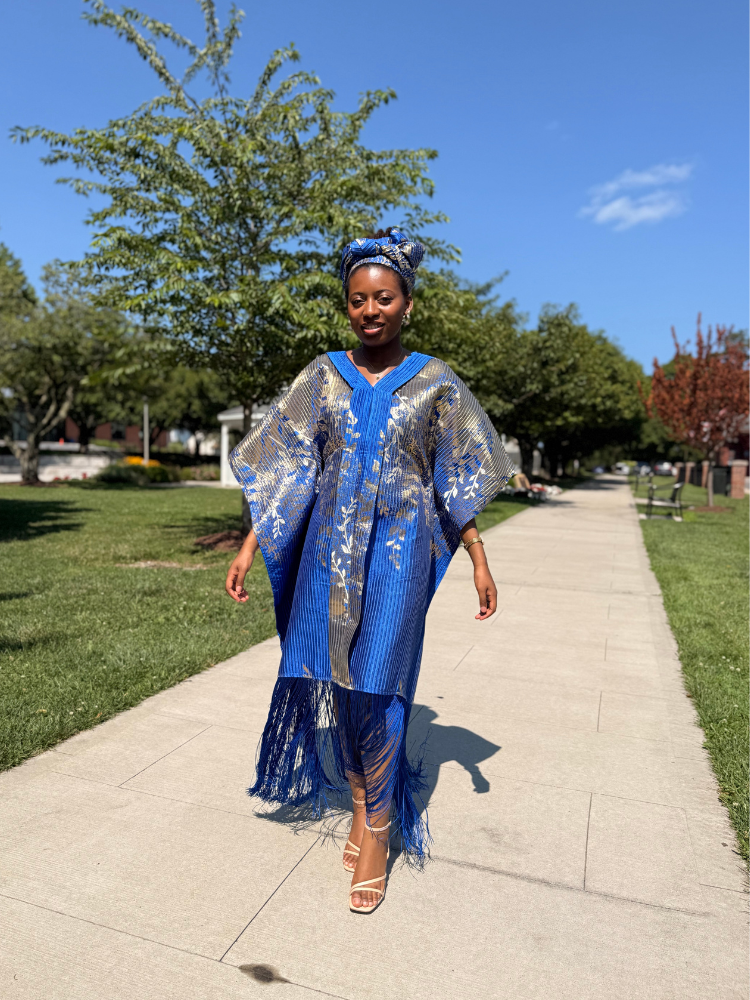 Adanna Tassel Bubu with Headwrap | Blue & Gold