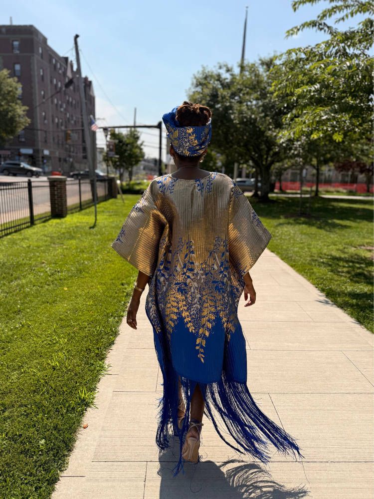 Adanna Tassel Bubu with Headwrap | Blue & Gold