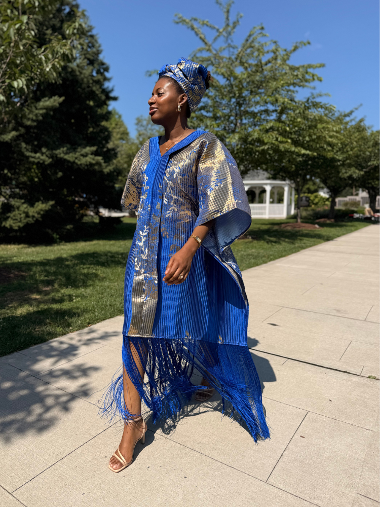 Adanna Tassel Bubu with Headwrap | Blue & Gold