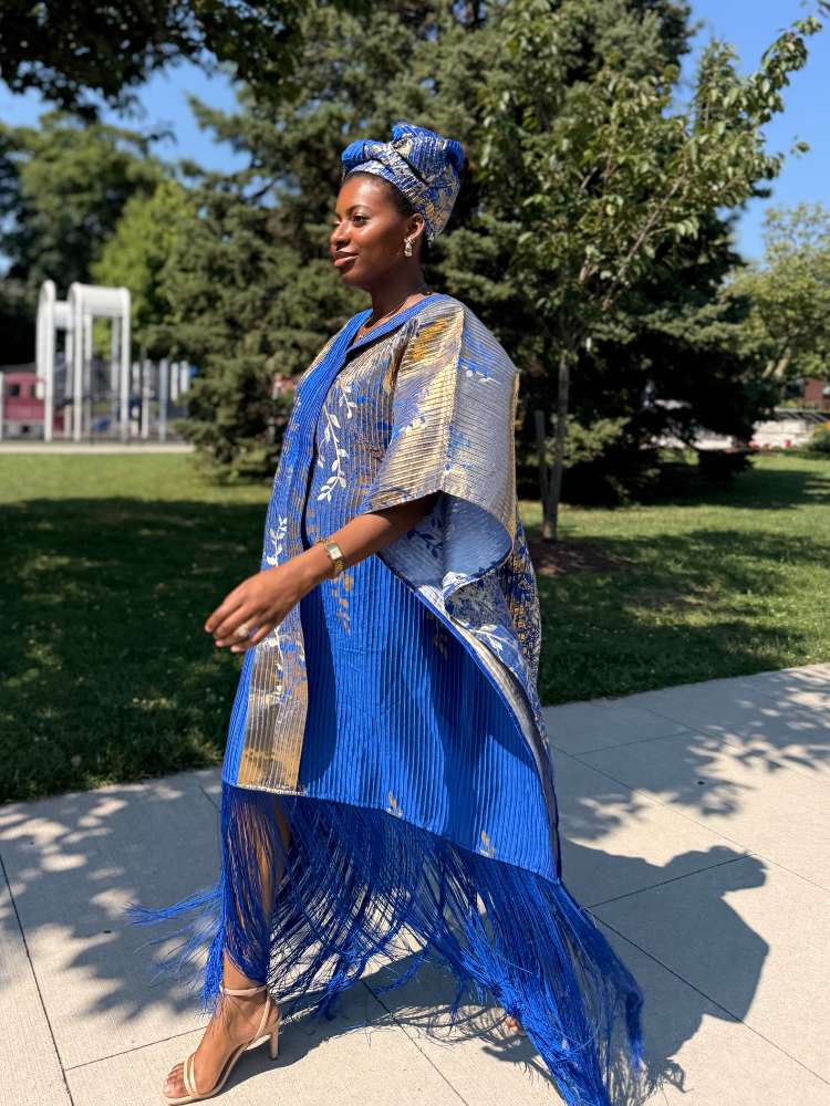 Adanna Tassel Bubu with Headwrap | Blue & Gold