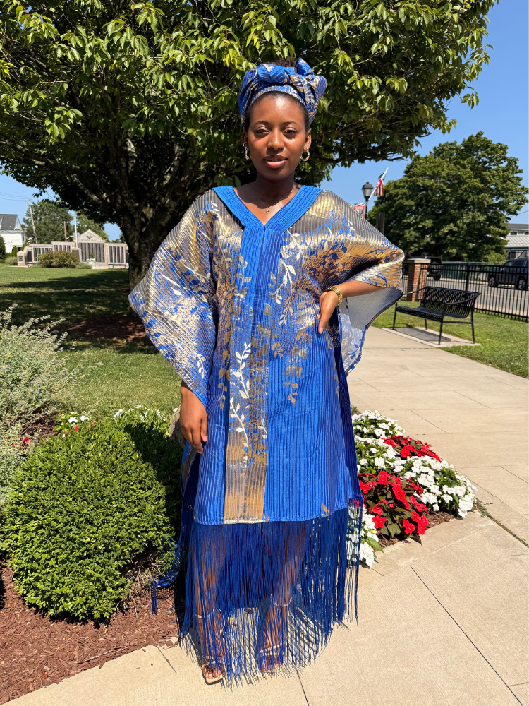 Adanna Tassel Bubu with Headwrap | Blue & Gold
