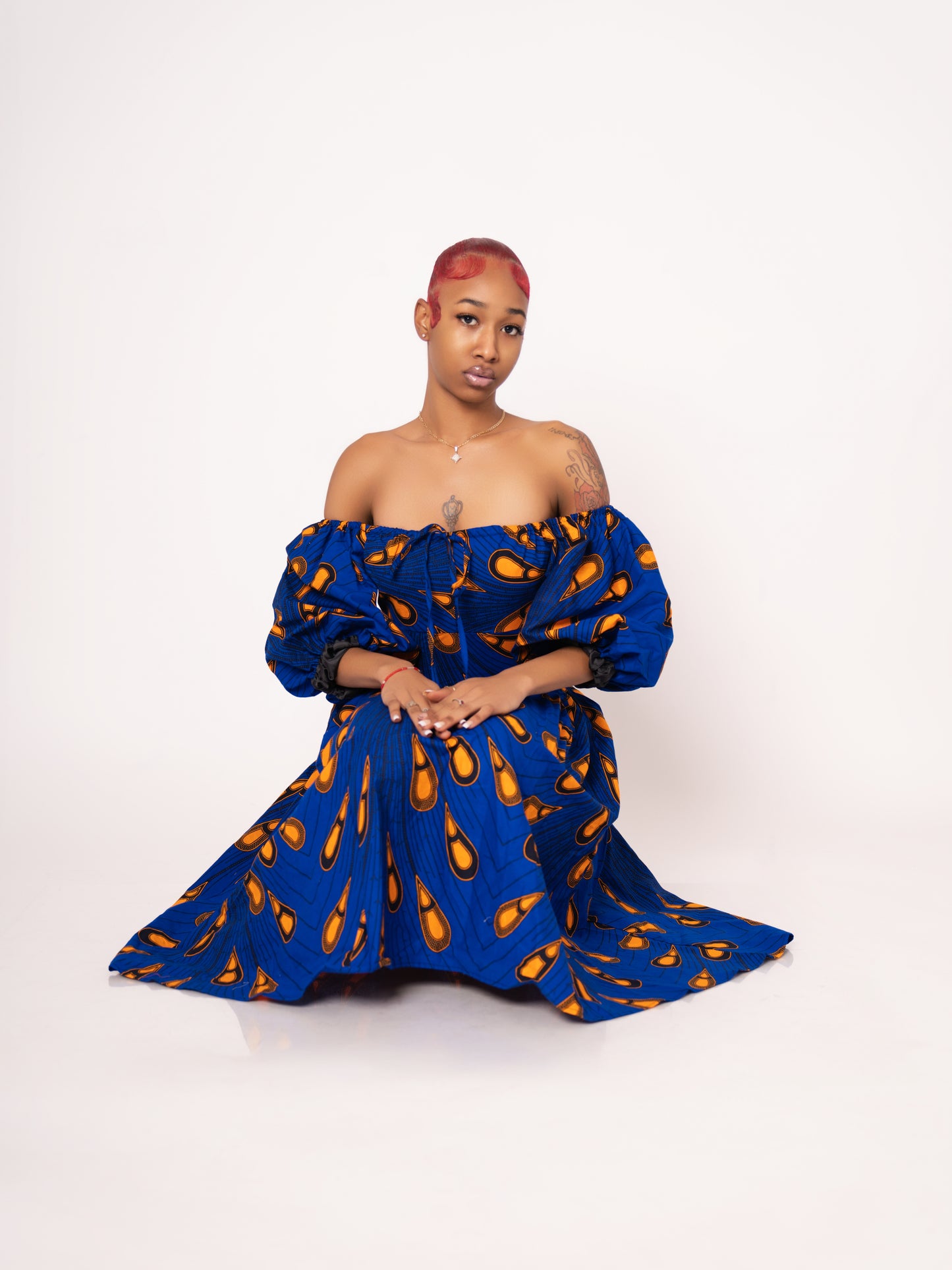 Sade Ankara Print Midi Dress - Blue Yellow