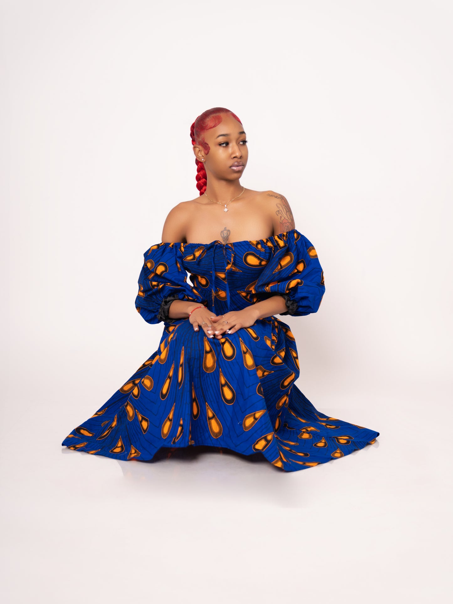 Sade Ankara Print Midi Dress - Blue Yellow