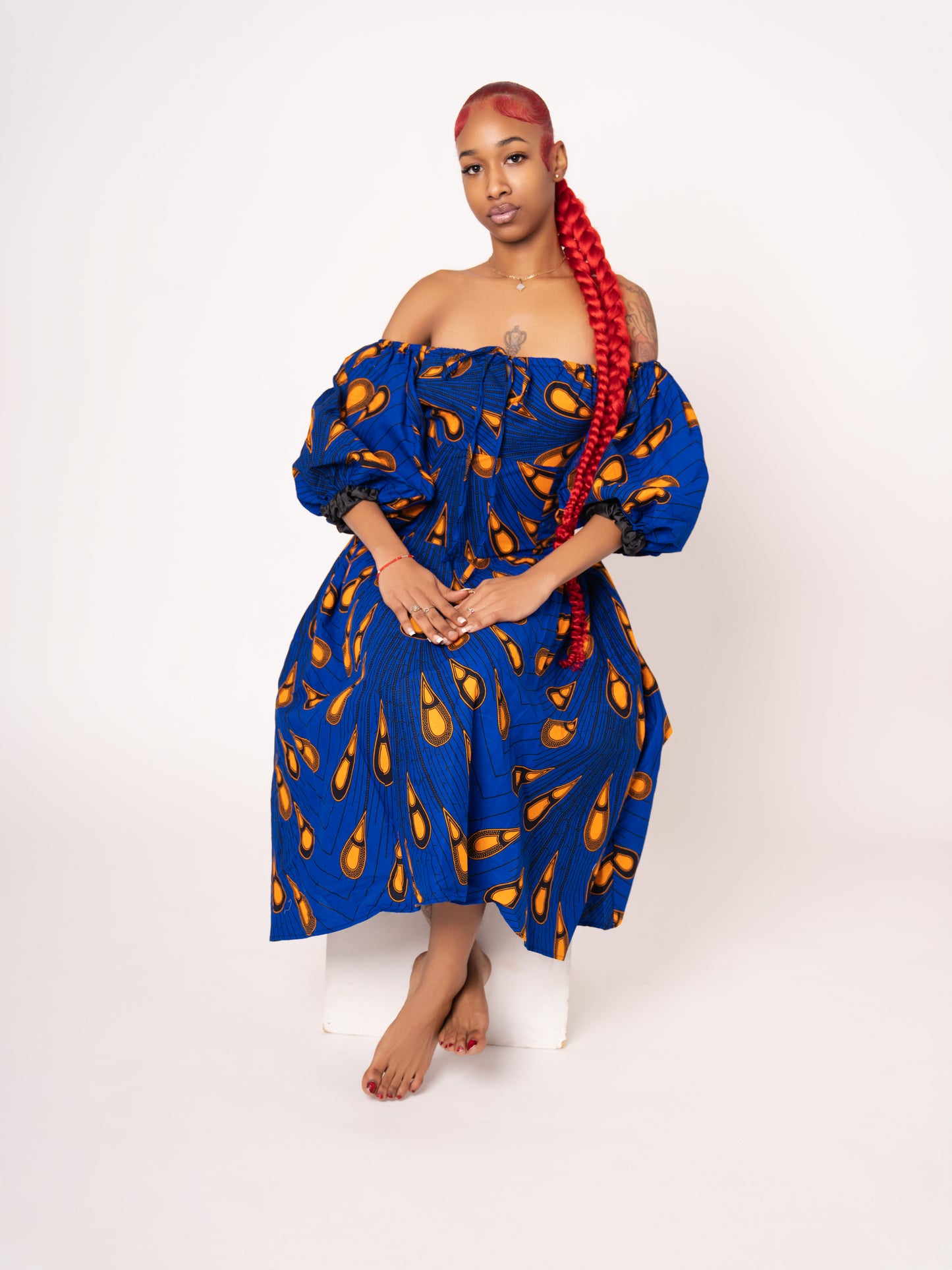 Sade Ankara Print Midi Dress - Blue Yellow