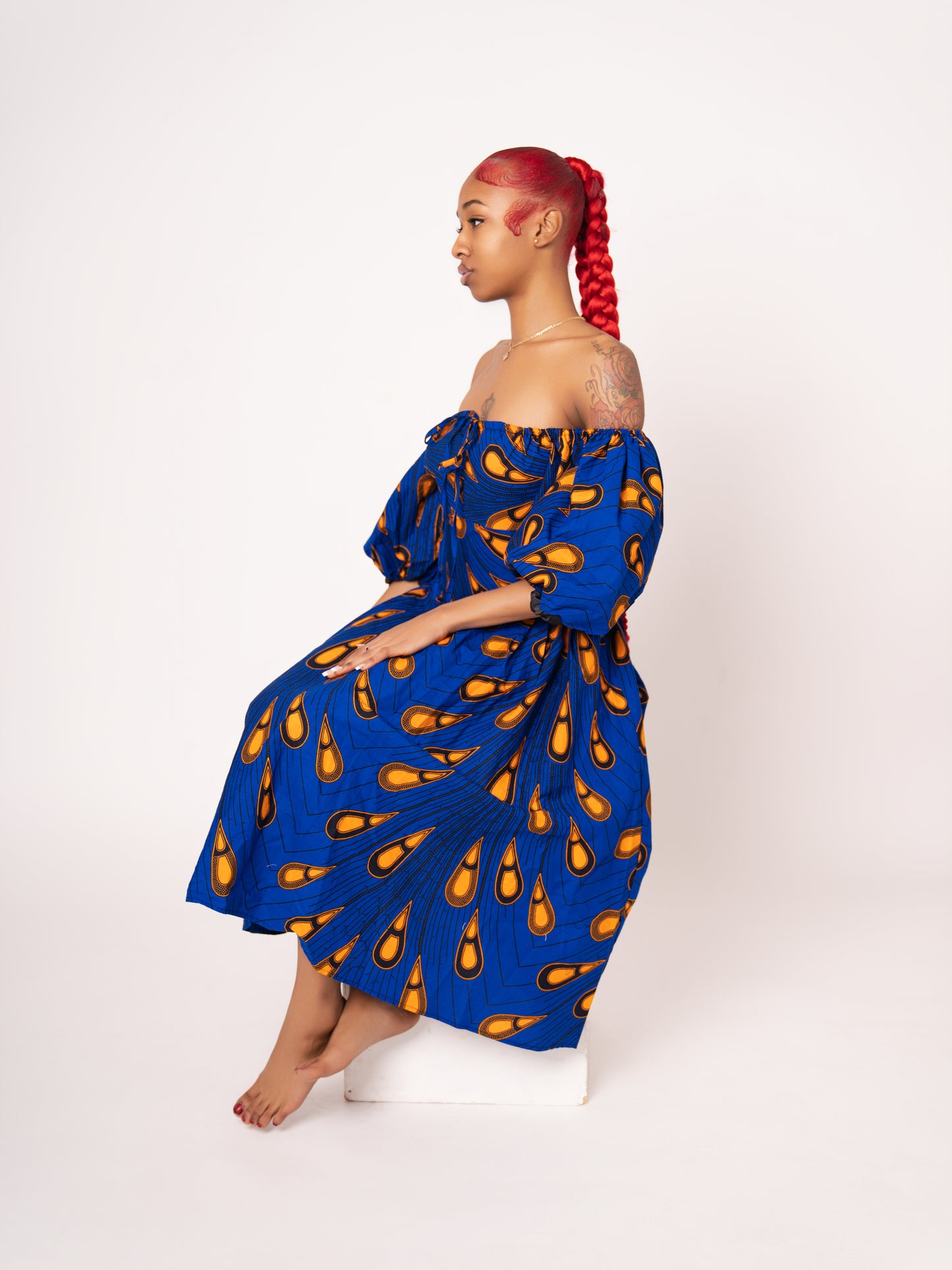 Sade Ankara Print Midi Dress - Blue Yellow