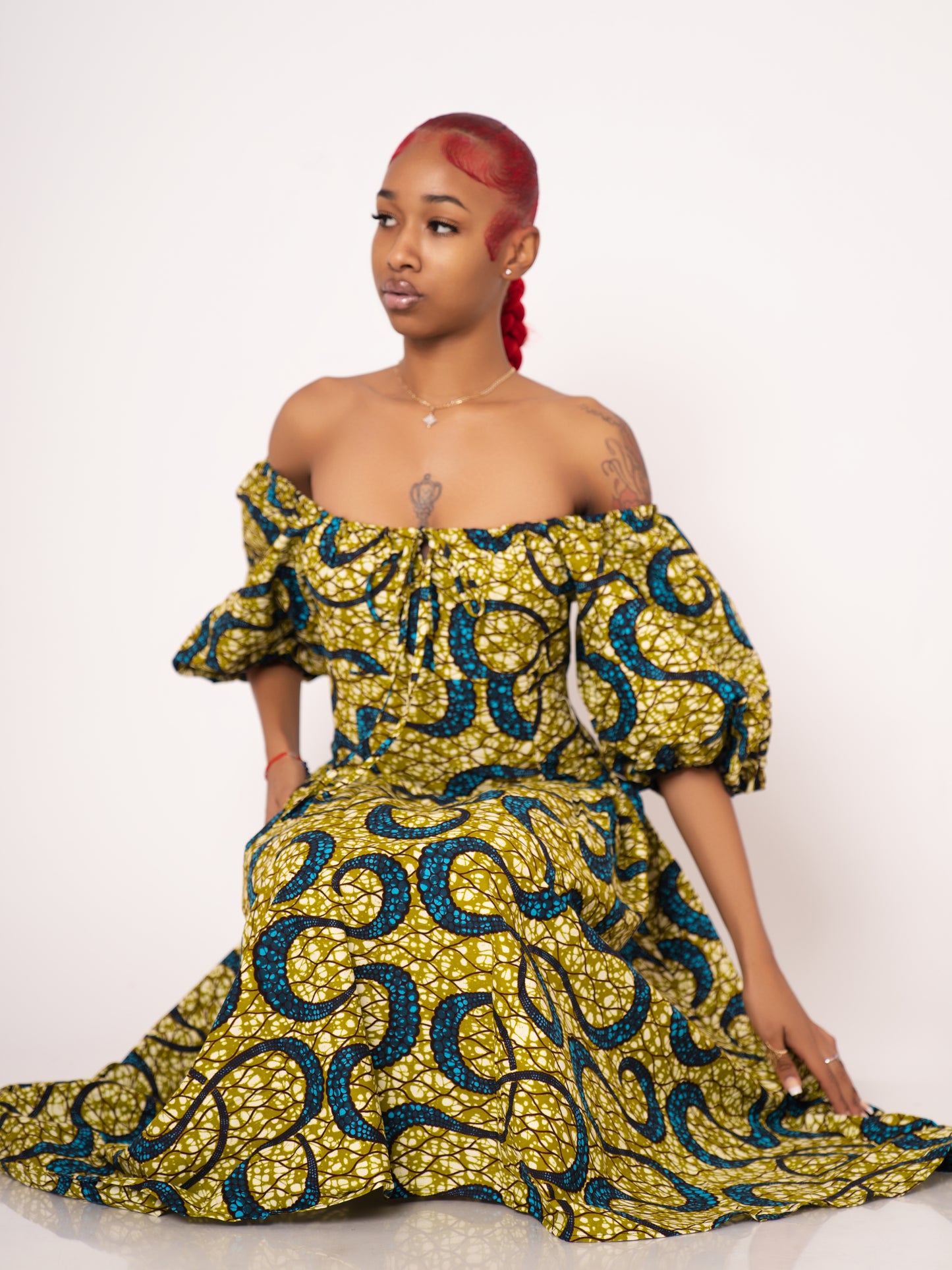 Sade Ankara Print Midi Dress - Yellow Green