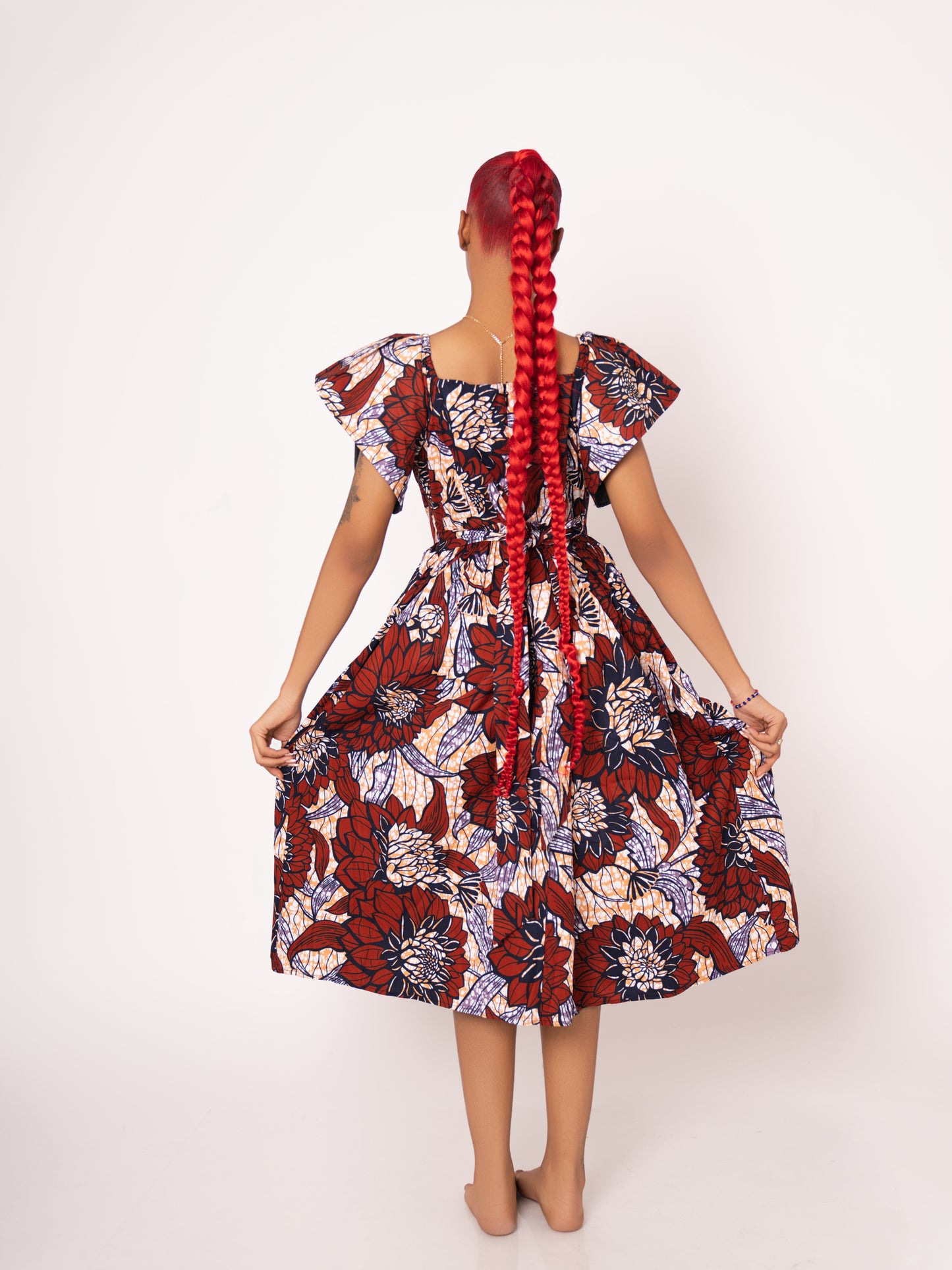 Amara Ankara Print Midi Dress - Burgundy