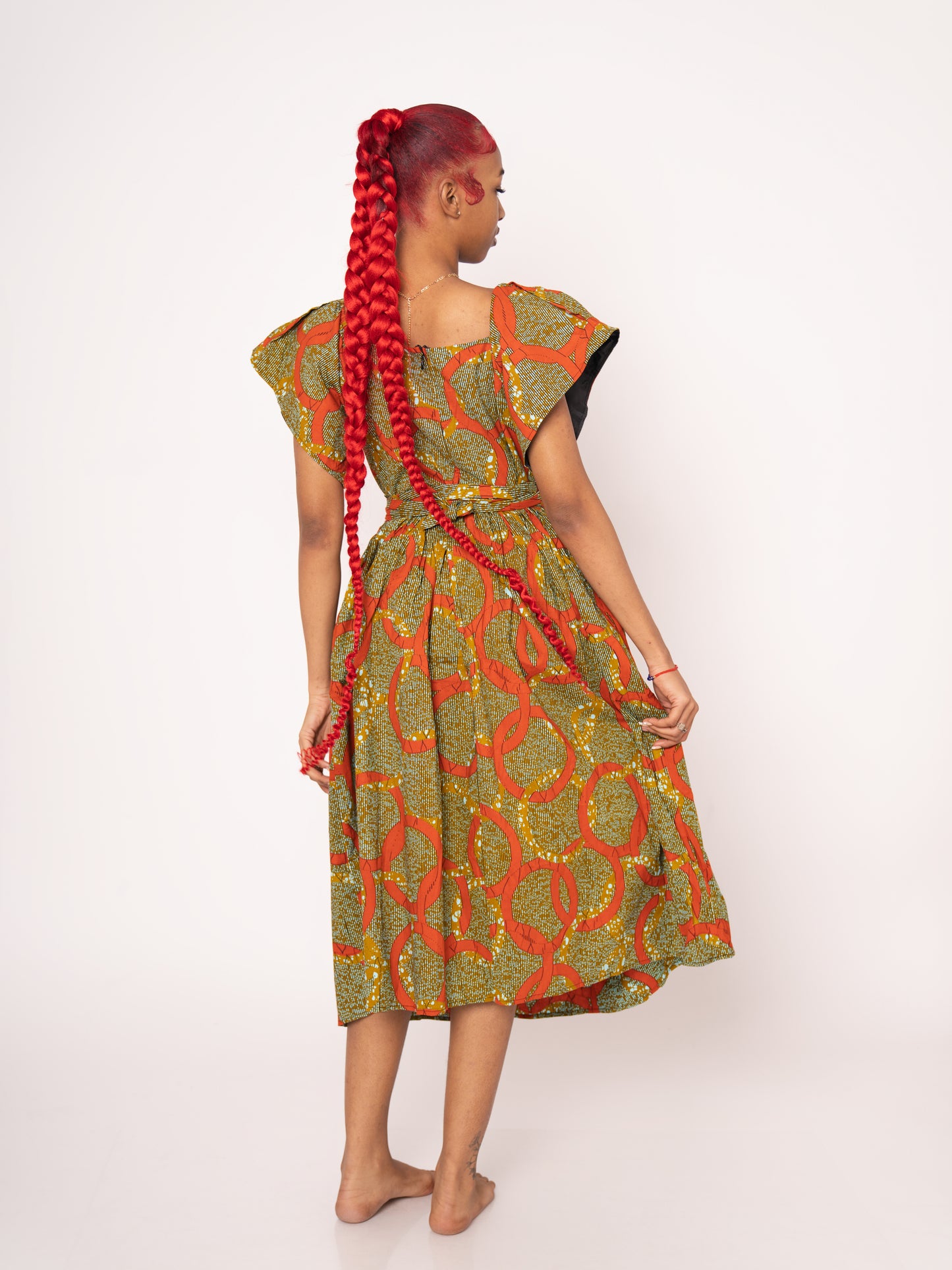 Amara Ankara Print Midi Dress - Orange Gold